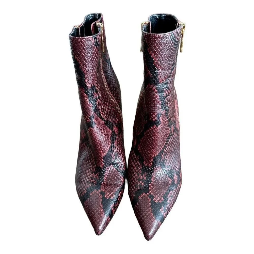 Michael Kors Womens Keke Maroon Snakeskin Pointed Stiletto Ankle Boots Shoes 8.5